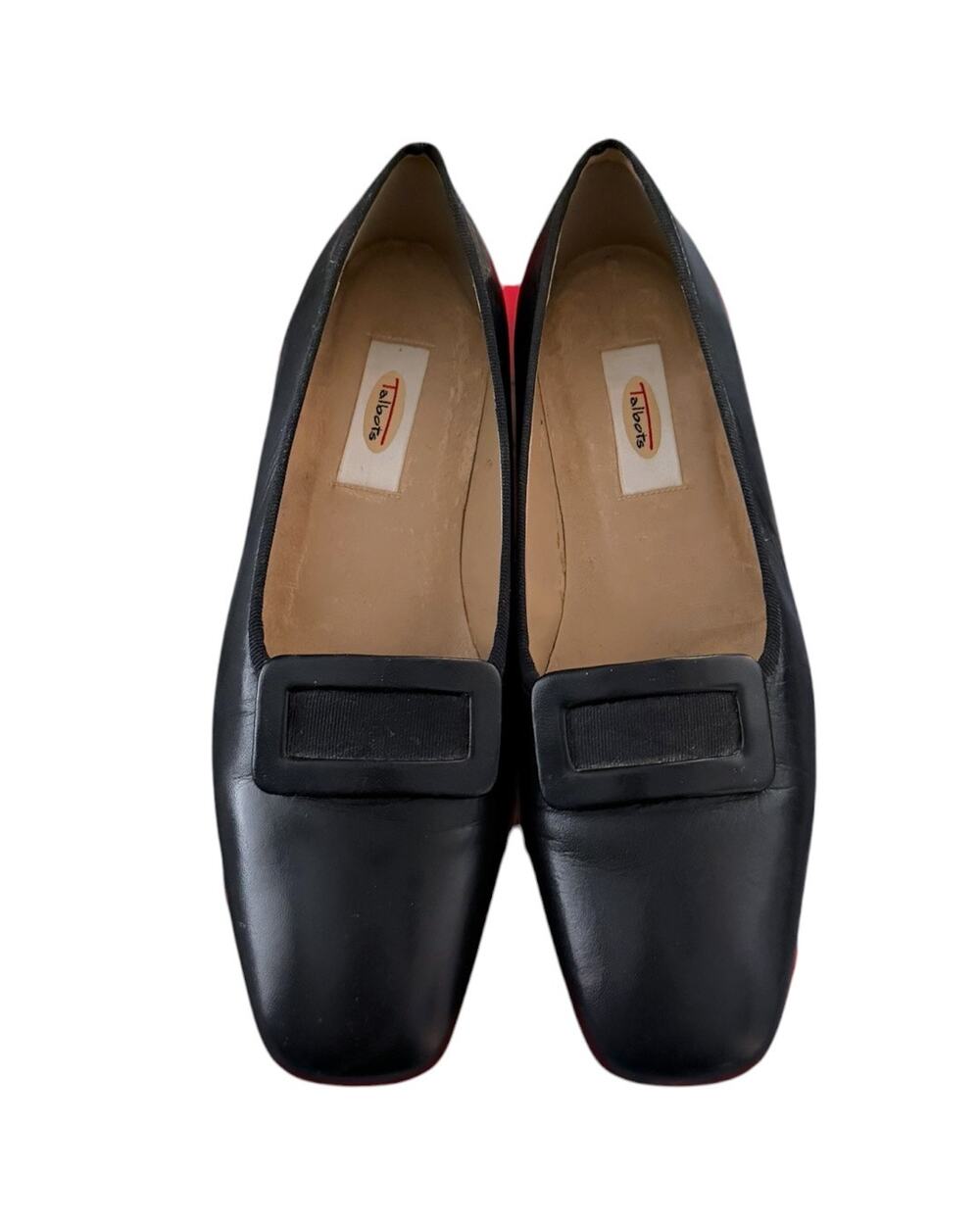 Talbots Black Leather Square Toe Buckle Loafers Women’s 7 Made in Spain With Box